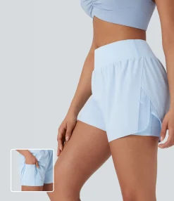 Active Shorts|Shorts<HALARA Mid Rise Contrast Mesh 2-in-1 Yoga Shorts with Pockets