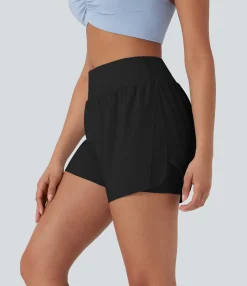 Active Shorts|Shorts<HALARA Mid Rise Contrast Mesh 2-in-1 Yoga Shorts with Pockets