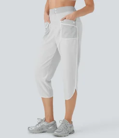 Pants<HALARA Mid Rise Curved Hem Yoga Capri Pants with Pockets
