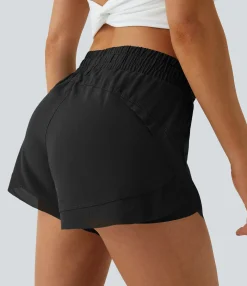 Active Shorts|Flowy Shorts<HALARA Mid Rise Drawstring Contrast Mesh 2-in-1 Flowy Running Shorts 3''