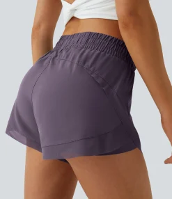 Active Shorts|Flowy Shorts<HALARA Mid Rise Drawstring Contrast Mesh 2-in-1 Flowy Running Shorts 3''