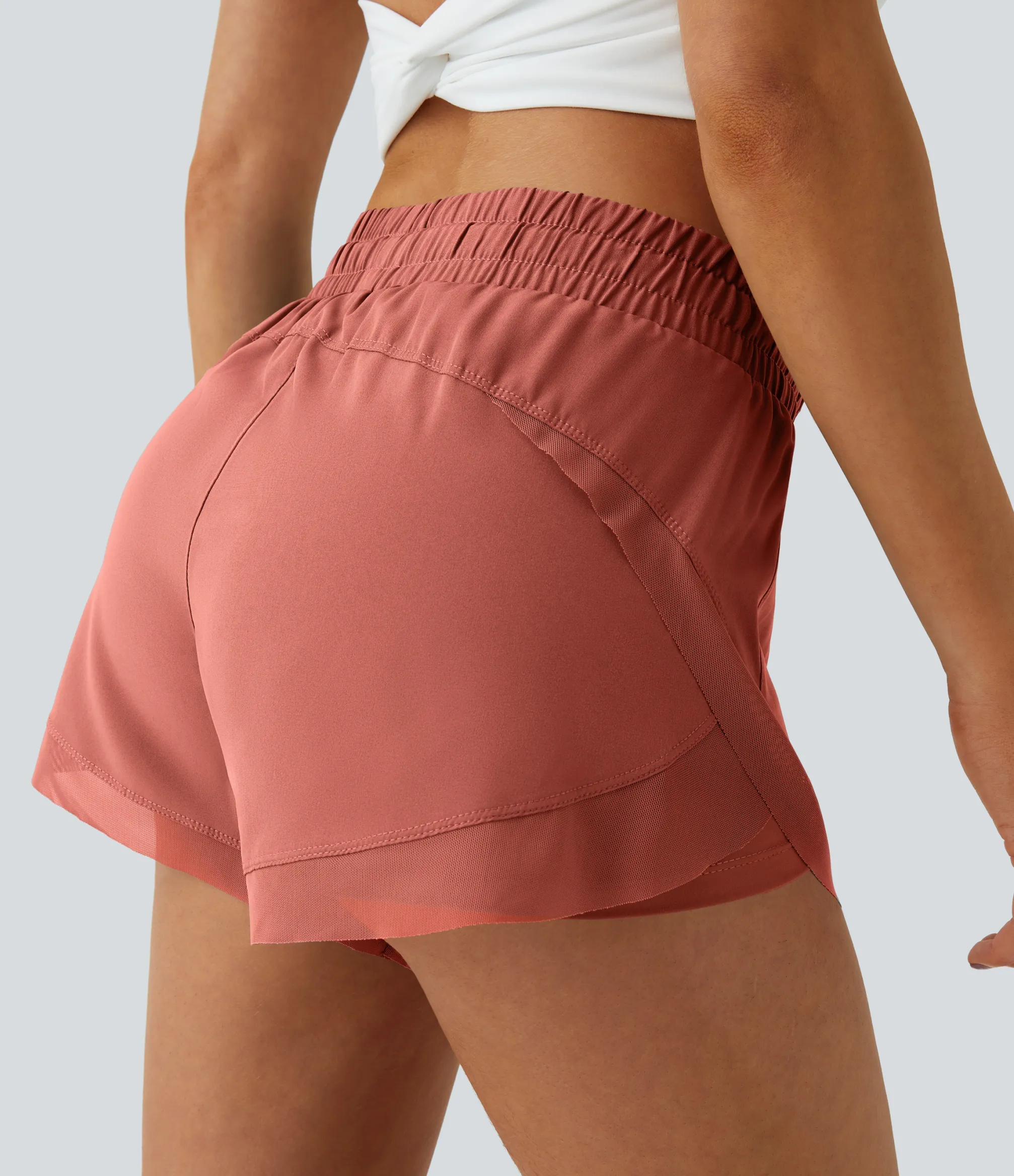 Active Shorts|Flowy Shorts<HALARA Mid Rise Drawstring Contrast Mesh 2-in-1 Flowy Running Shorts 3''