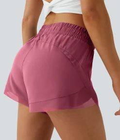 Active Shorts|Flowy Shorts<HALARA Mid Rise Drawstring Contrast Mesh 2-in-1 Flowy Running Shorts 3''