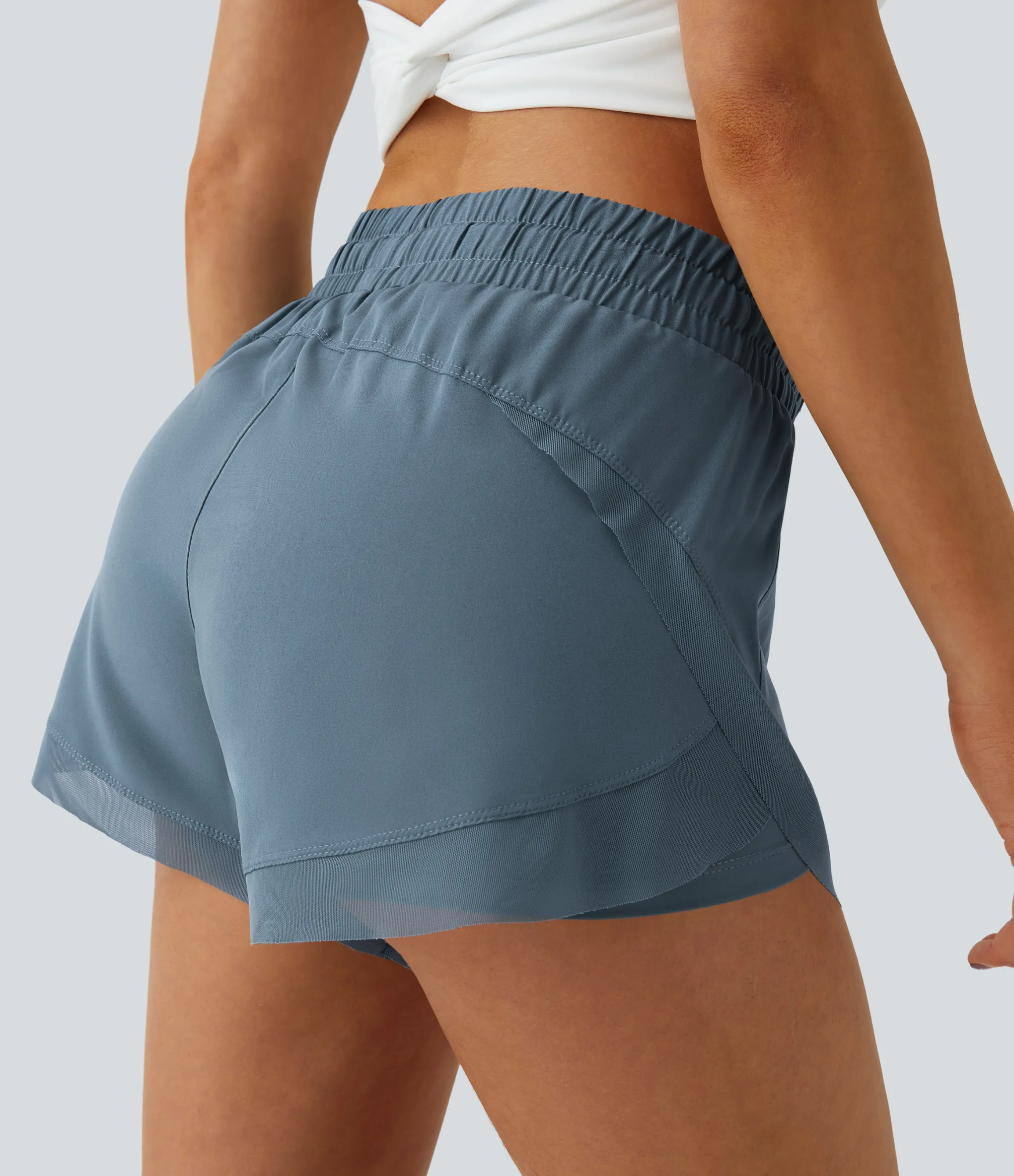 Active Shorts|Flowy Shorts<HALARA Mid Rise Drawstring Contrast Mesh 2-in-1 Flowy Running Shorts 3''