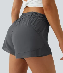 Active Shorts|Flowy Shorts<HALARA Mid Rise Drawstring Contrast Mesh 2-in-1 Flowy Running Shorts 3''