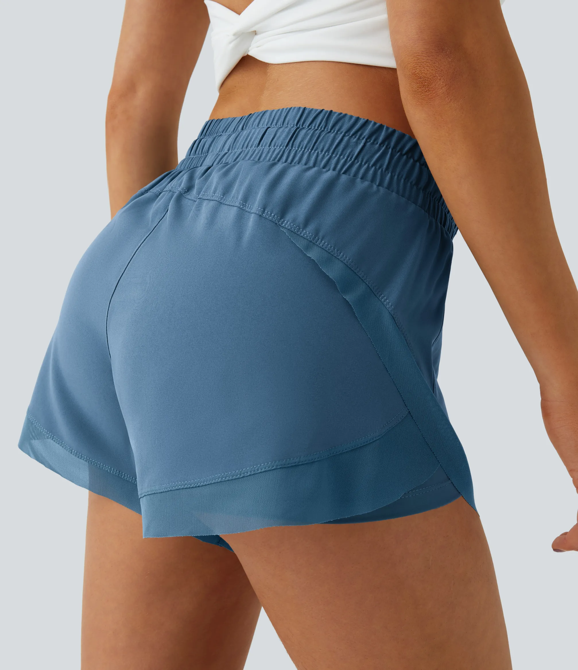Active Shorts|Flowy Shorts<HALARA Mid Rise Drawstring Contrast Mesh 2-in-1 Flowy Running Shorts 3''