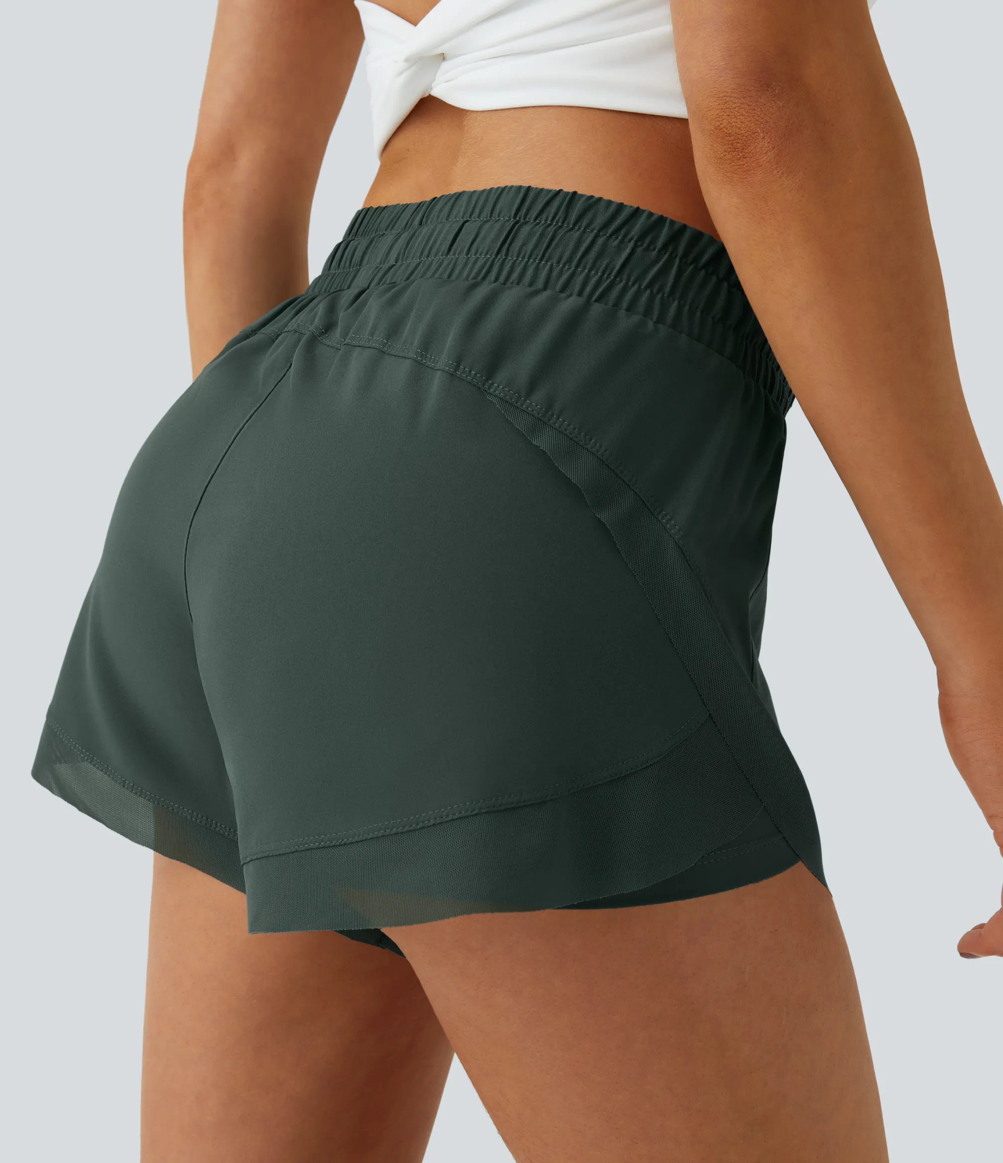 Active Shorts|Flowy Shorts<HALARA Mid Rise Drawstring Contrast Mesh 2-in-1 Flowy Running Shorts 3''