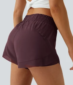 Active Shorts|Flowy Shorts<HALARA Mid Rise Drawstring Contrast Mesh 2-in-1 Flowy Running Shorts 3''