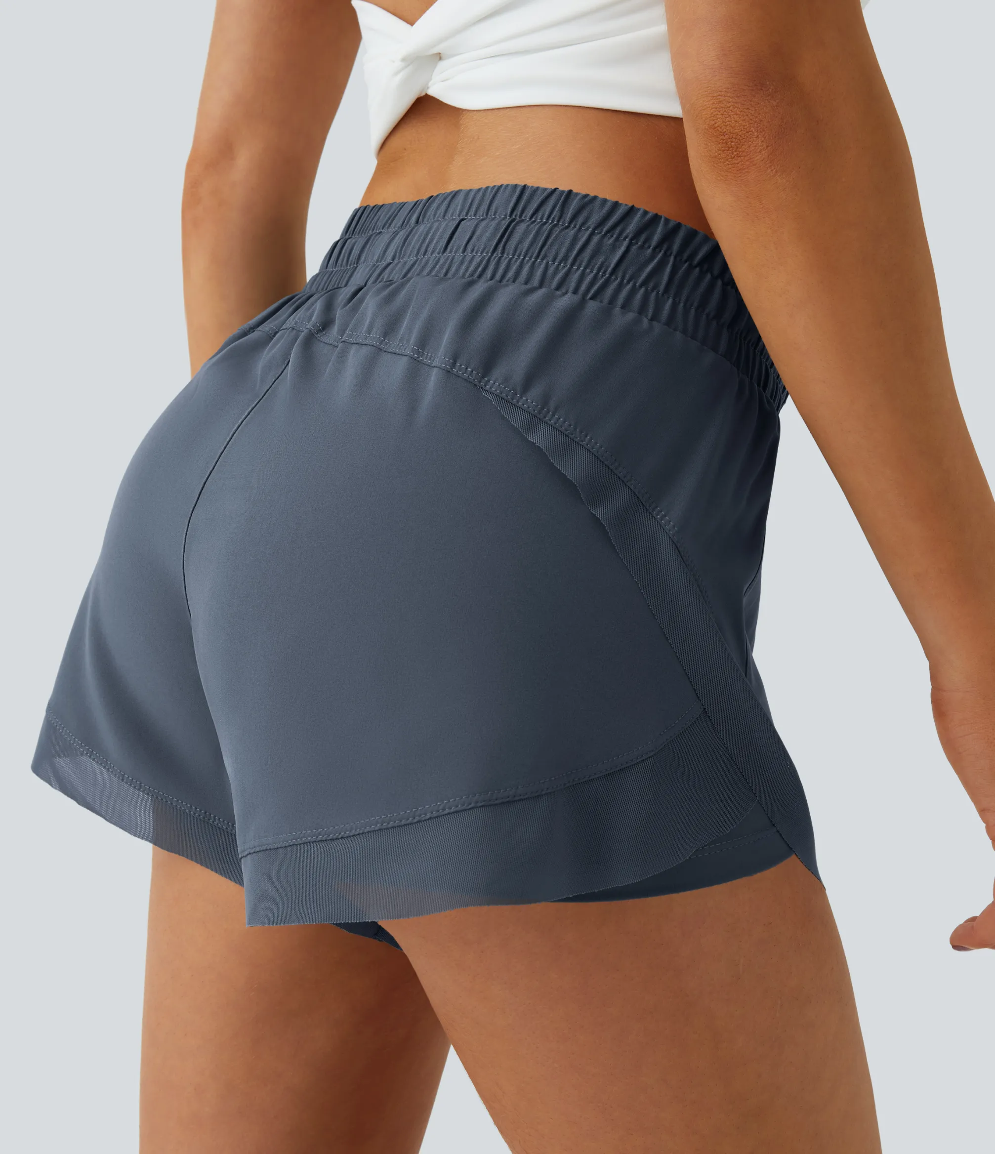 Active Shorts|Flowy Shorts<HALARA Mid Rise Drawstring Contrast Mesh 2-in-1 Flowy Running Shorts 3''