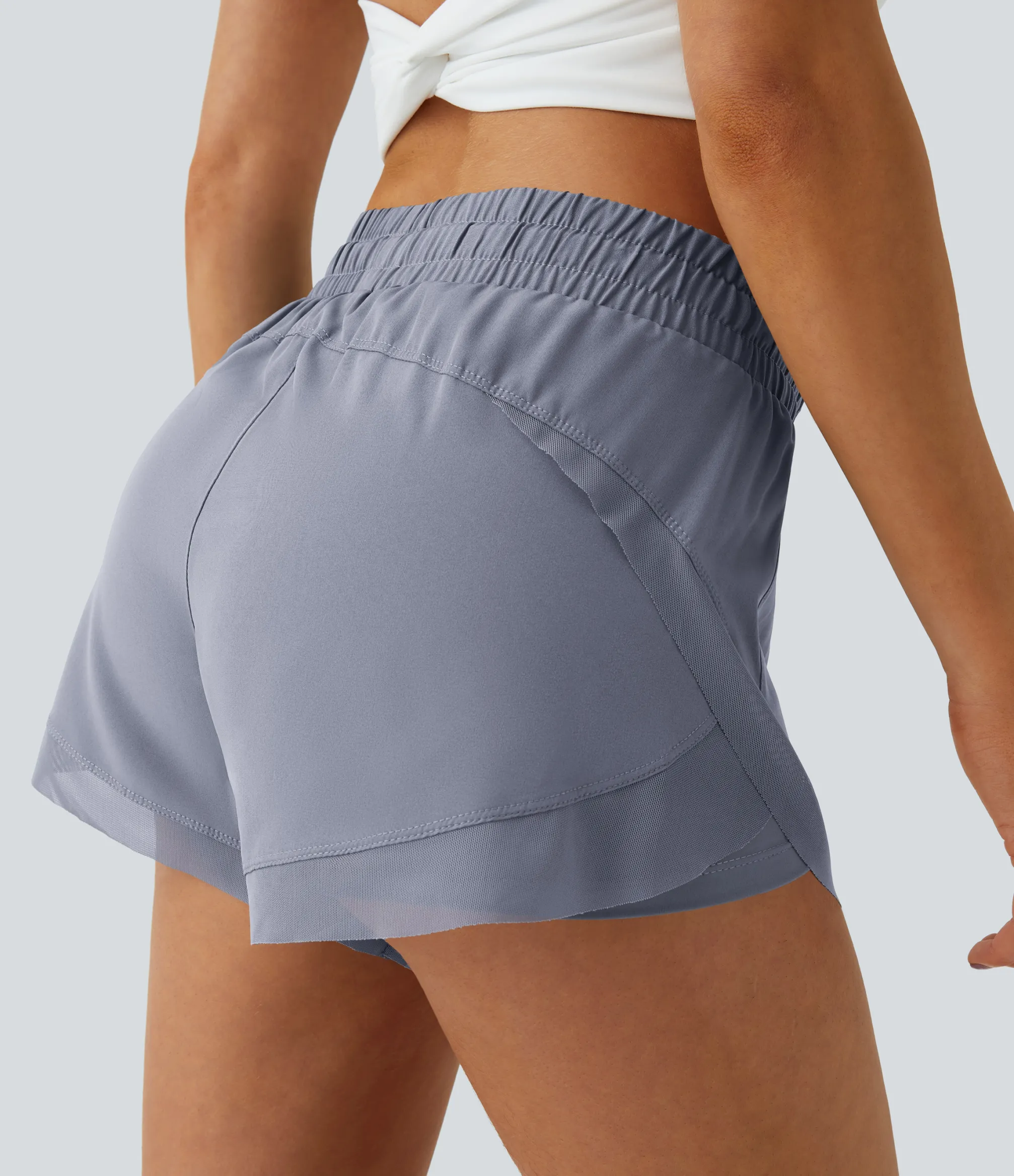 Active Shorts|Flowy Shorts<HALARA Mid Rise Drawstring Contrast Mesh 2-in-1 Flowy Running Shorts 3''