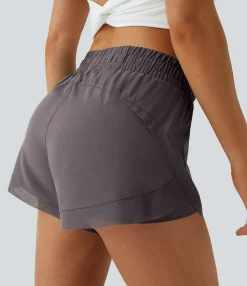 Active Shorts|Flowy Shorts<HALARA Mid Rise Drawstring Contrast Mesh 2-in-1 Flowy Running Shorts 3''