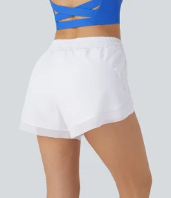 Active Shorts|Flowy Shorts<HALARA Mid Rise Drawstring Contrast Mesh 2-in-1 Flowy Running Shorts 3''