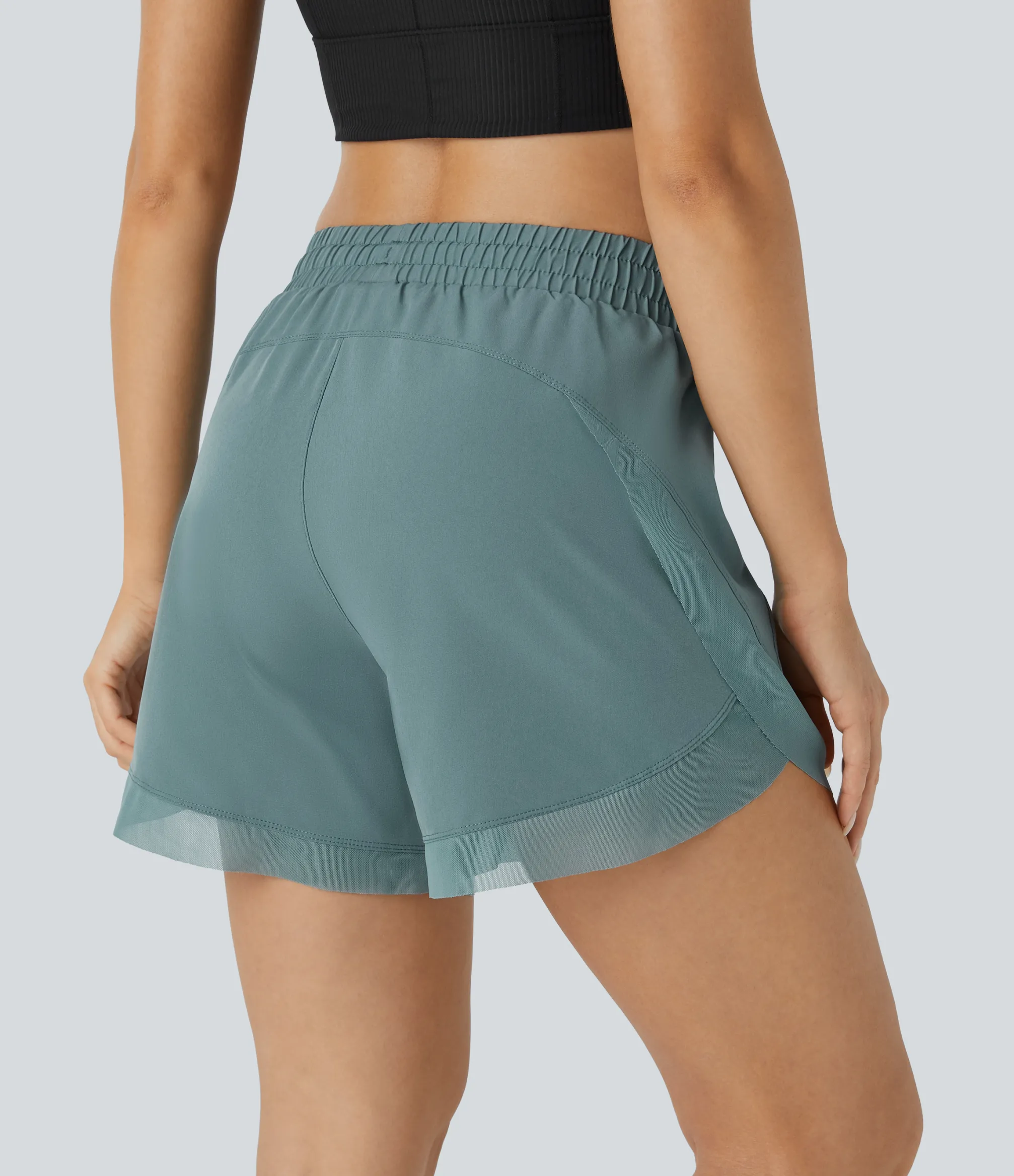 5'' Shorts|Active Shorts<HALARA Mid Rise Drawstring Contrast Mesh 2-in-1 Flowy Running Shorts 5''