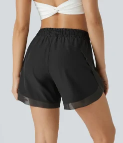 5'' Shorts|Active Shorts<HALARA Mid Rise Drawstring Contrast Mesh 2-in-1 Flowy Running Shorts 5''