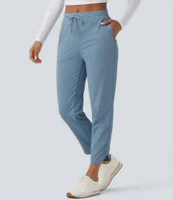 Pants<HALARA Mid Rise Drawstring Curved Hem Quick Dry Golf Tapered Pants with Pockets-UPF40+