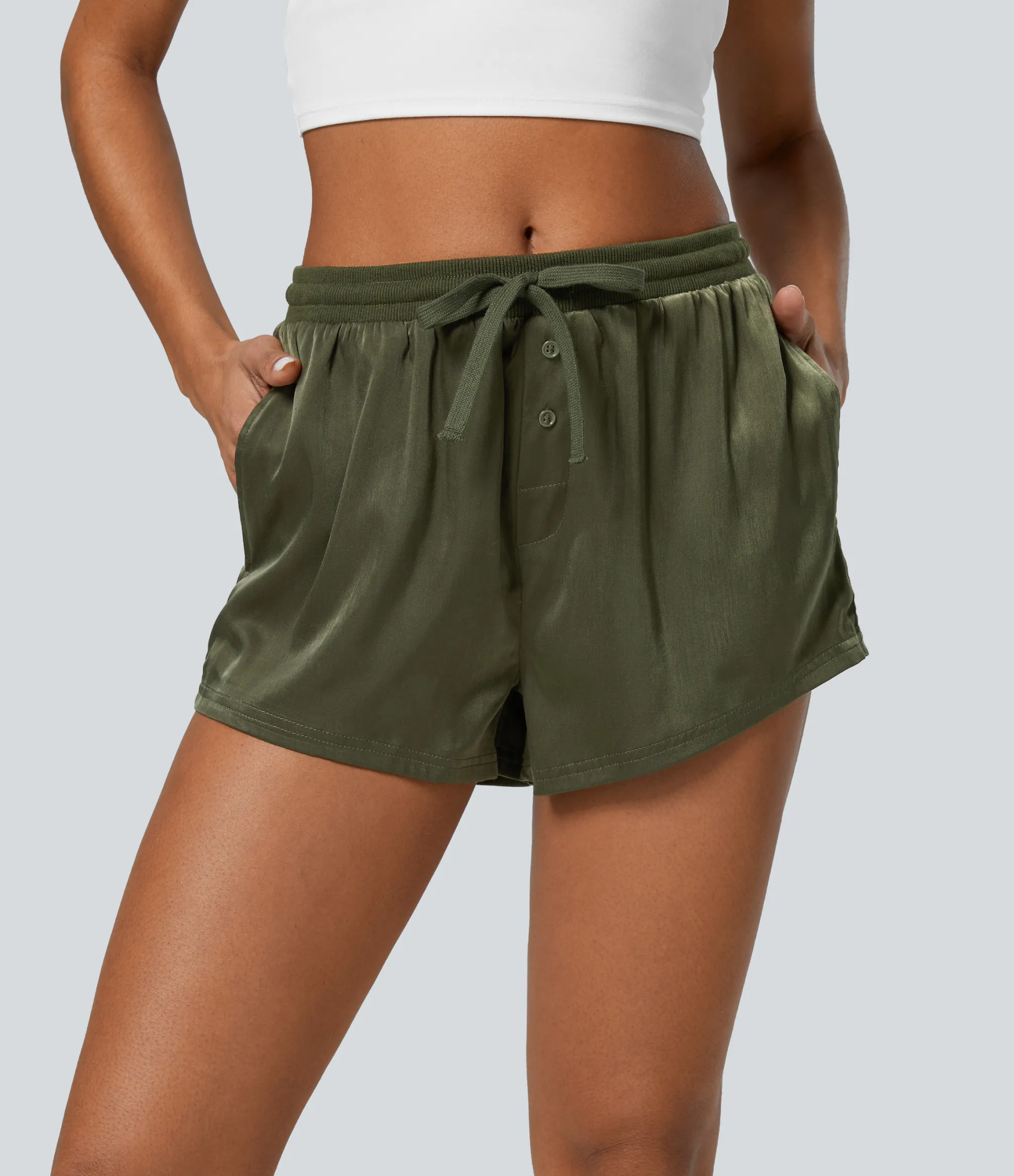 Active Shorts|Shorts<HALARA Mid Rise Drawstring Decorative Pocket Yoga Shorts