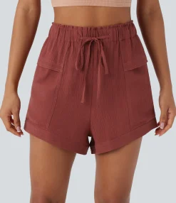 Shorts<HALARA Mid Rise Drawstring Frill Pockets Shorts