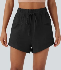 Shorts<HALARA Mid Rise Drawstring Frill Pockets Shorts