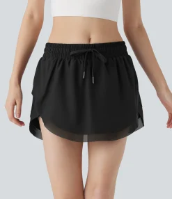 Active Skirts|Skirts<HALARA Mid Rise Drawstring 2-in-1 Contrast Mesh Mini Tennis Skirt with Pockets