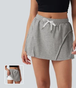Skirts<HALARA Mid Rise Drawstring 2-in-1 Micro Mini Casual Skirt with Pockets