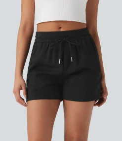 Shorts<HALARA Mid Rise Drawstring Linen-Feel Work Shorts with Side Zip Pockets