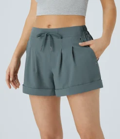 Shorts<HALARA Mid Rise Drawstring Pockets Casual Shorts
