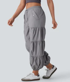 Cargo Pants|Joggers<HALARA Mid Rise Drawstring Pocket Ruched Parachute Casual Cargo Joggers