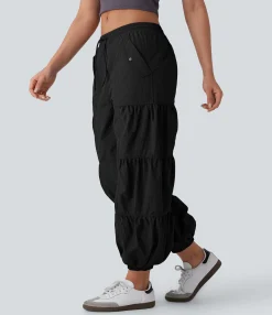 Cargo Pants|Joggers<HALARA Mid Rise Drawstring Pocket Ruched Parachute Casual Cargo Joggers