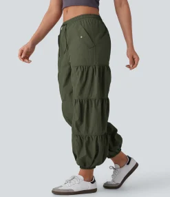 Cargo Pants|Joggers<HALARA Mid Rise Drawstring Pocket Ruched Parachute Casual Cargo Joggers