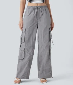 Cargo Pants|Pants<HALARA Mid Rise Drawstring Pockets Baggy Casual Cargo Pants