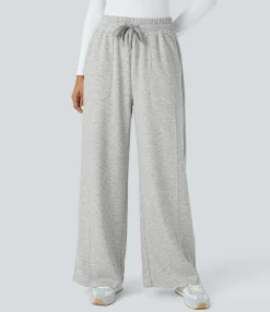 Straight-Leg Pants|Pants<HALARA Mid Rise Drawstring Pocket Straight Leg Casual Pants
