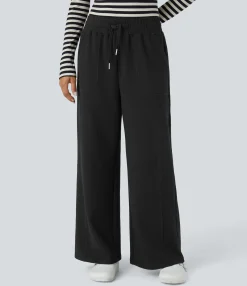 Straight-Leg Pants|Pants<HALARA Mid Rise Drawstring Pocket Straight Leg Casual Pants