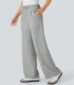Straight-Leg Pants|Work Pants<HALARA Mid Rise Drawstring Pocket Straight Leg Work Pants
