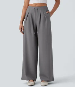 Pants|Wide-Leg Pants<HALARA Mid Rise Drawstring Pocket Wide Leg Work Pants