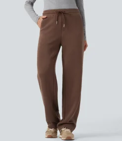 Straight-Leg Pants|Pants<HALARA Mid Rise Drawstring Straight Leg Casual Pants with Pockets