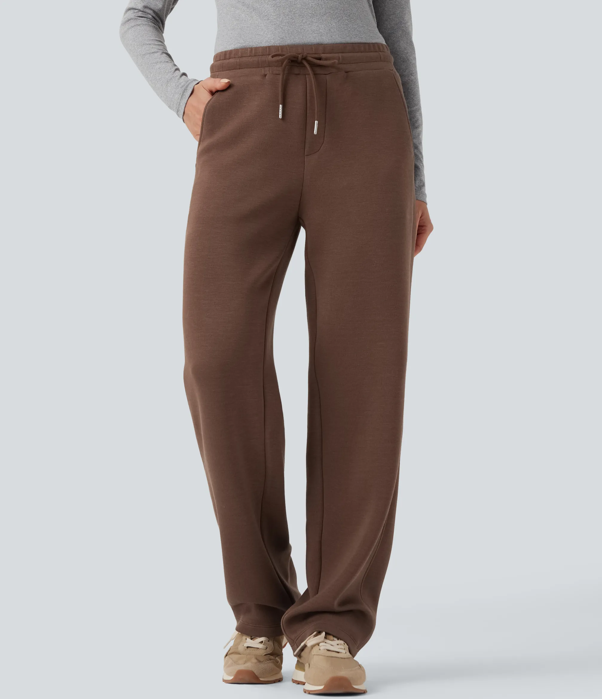 Straight-Leg Pants|Pants<HALARA Mid Rise Drawstring Straight Leg Casual Pants with Pockets