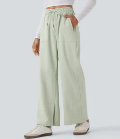 Pants|Wide-Leg Pants<HALARA Mid Rise Drawstring Wide Leg Casual Pants with Pockets