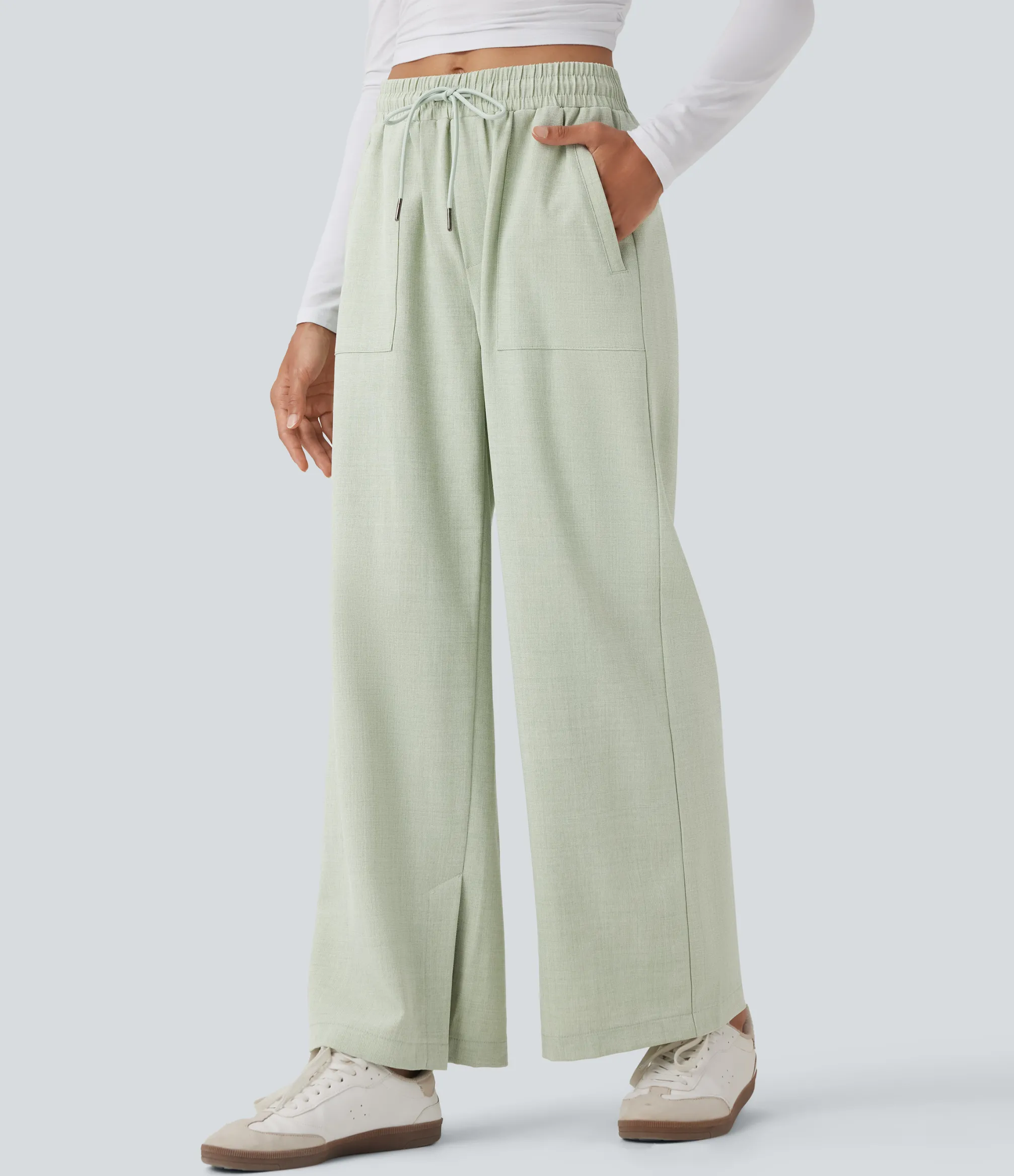 Pants|Wide-Leg Pants<HALARA Mid Rise Drawstring Wide Leg Casual Pants with Pockets