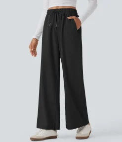 Pants|Wide-Leg Pants<HALARA Mid Rise Drawstring Wide Leg Casual Pants with Pockets