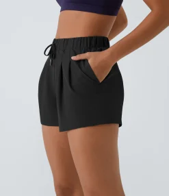 Active Shorts|Shorts<HALARA Mid Rise Elastic Waistband Drawstring Ruched Pocket Casual Shorts 3"