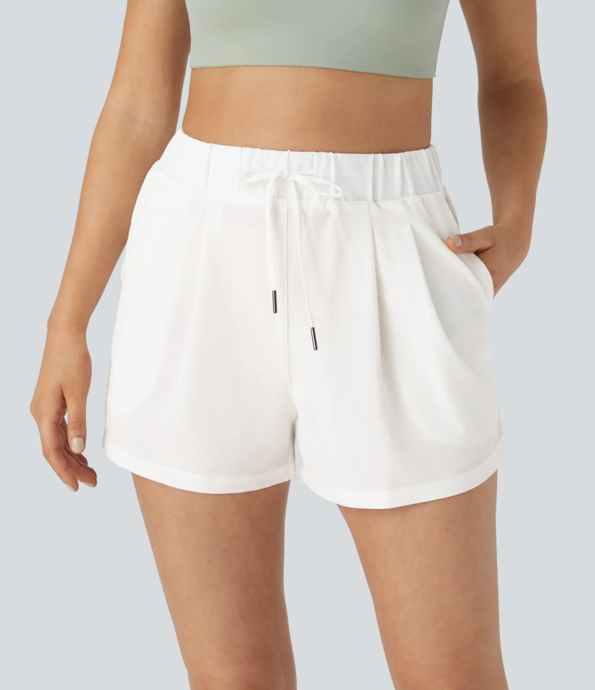 Active Shorts|Shorts<HALARA Mid Rise Elastic Waistband Drawstring Ruched Pocket Casual Shorts 3"