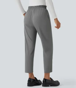 Work Pants|Pants<HALARA Mid Rise Frill Tapered Quick Dry Work Pants with Pockets-UPF40+
