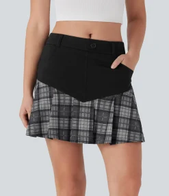 Pleated Skirts|Skirts<HALARA Mid Rise 2-in-1 Contrast Plaid Pleated Mini Casual Skirt with Pockets
