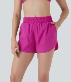 Beachwear<HALARA Mid Rise 2-in-1 Curved Hem Quick Dry Bikini Bottom Swimsuit with Pockets