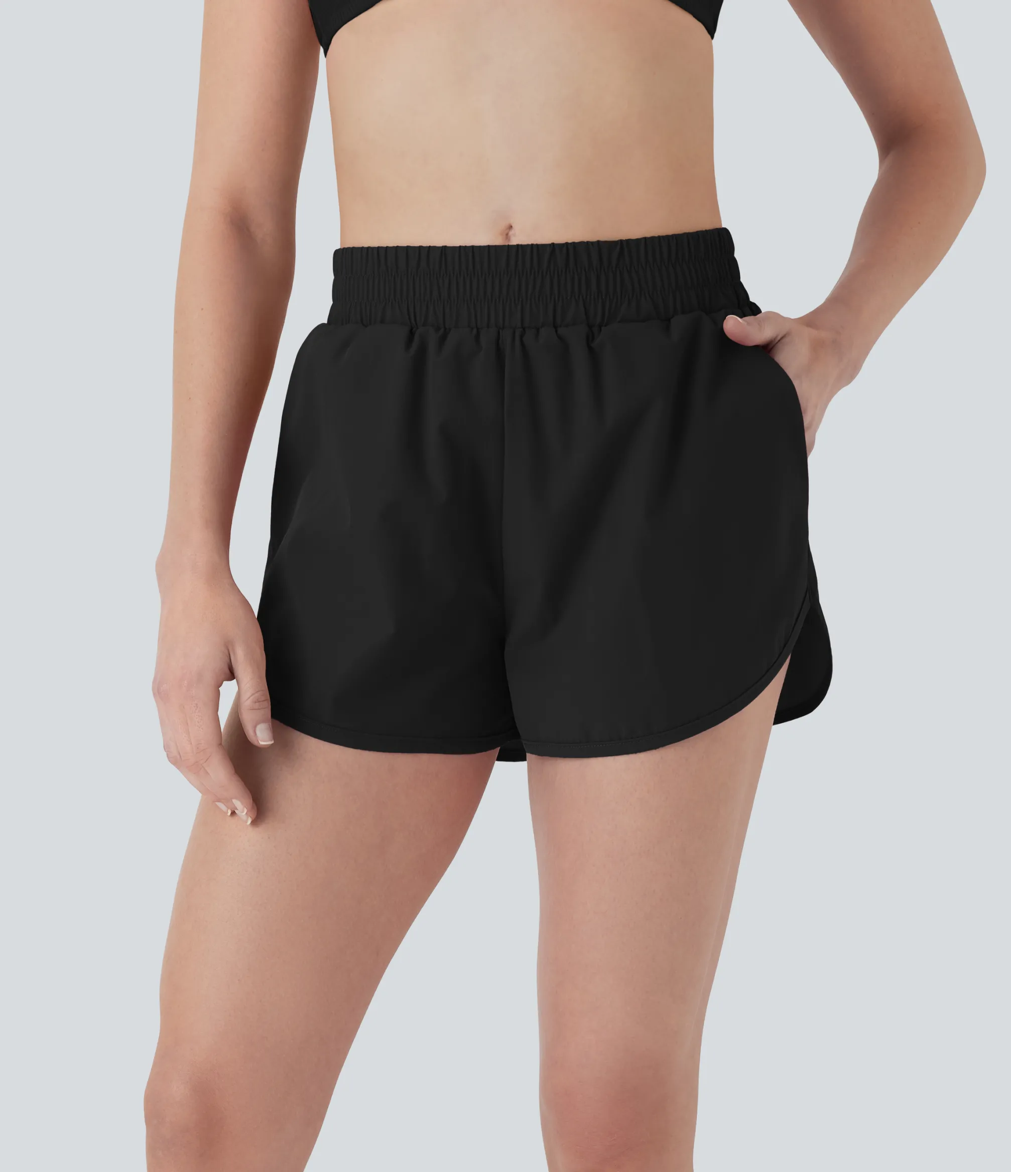 Beachwear<HALARA Mid Rise 2-in-1 Curved Hem Quick Dry Bikini Bottom Swimsuit with Pockets