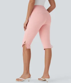 Pants<HALARA Mid Rise Lace Up Capri Casual Pants with Pockets