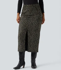 Skirts<HALARA Mid Rise Leopard Print Midi Casual Skirt with Pockets