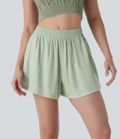 Shorts<HALARA Mid Rise Linen-Feel Shorts with Pockets