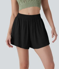 Shorts<HALARA Mid Rise Linen-Feel Shorts with Pockets