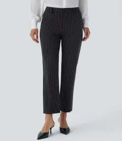 Straight-Leg Pants|Work Pants<HALARA Mid Rise Pocket Ankle Length Straight Leg Cool Touch Stripe Work Pants